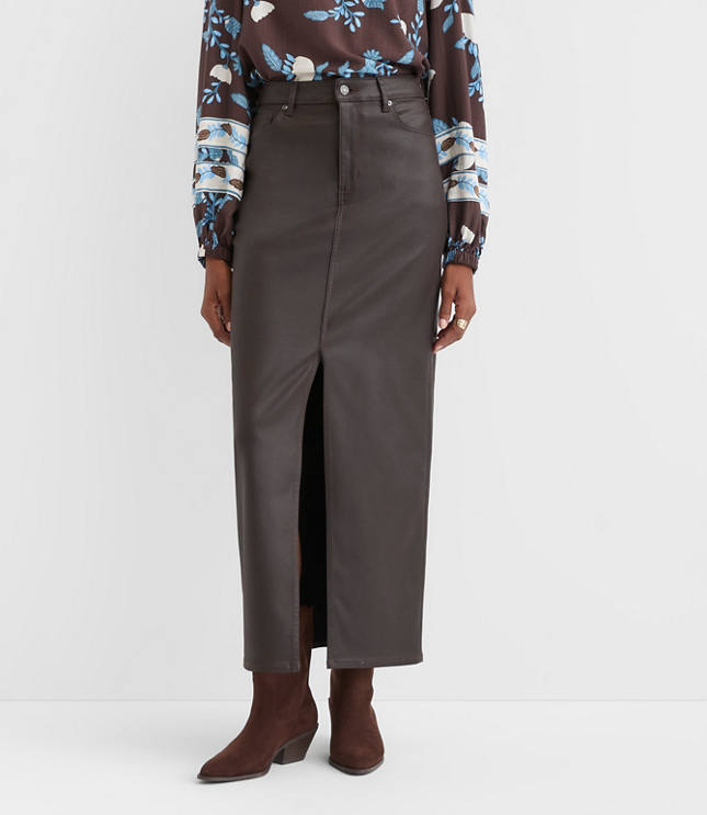 Petite Studded Denim Maxi Skirt Classic Mid Wash