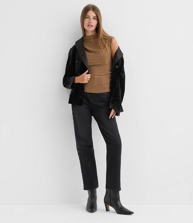 Shimmer Sleeveless Mock Neck Top