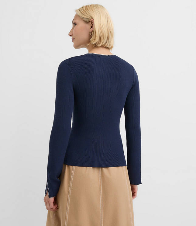 Contrast Stitched Split Cuff Henley Sweater