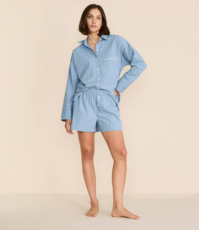 Striped Poplin Pajama Shorts