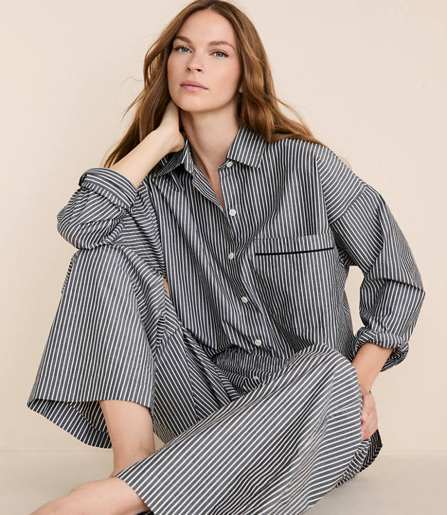 Striped Poplin Pajama Shirt