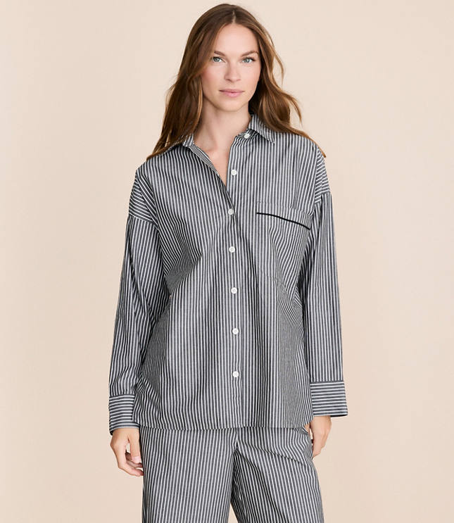 Striped Poplin Pajama Shirt - image 3