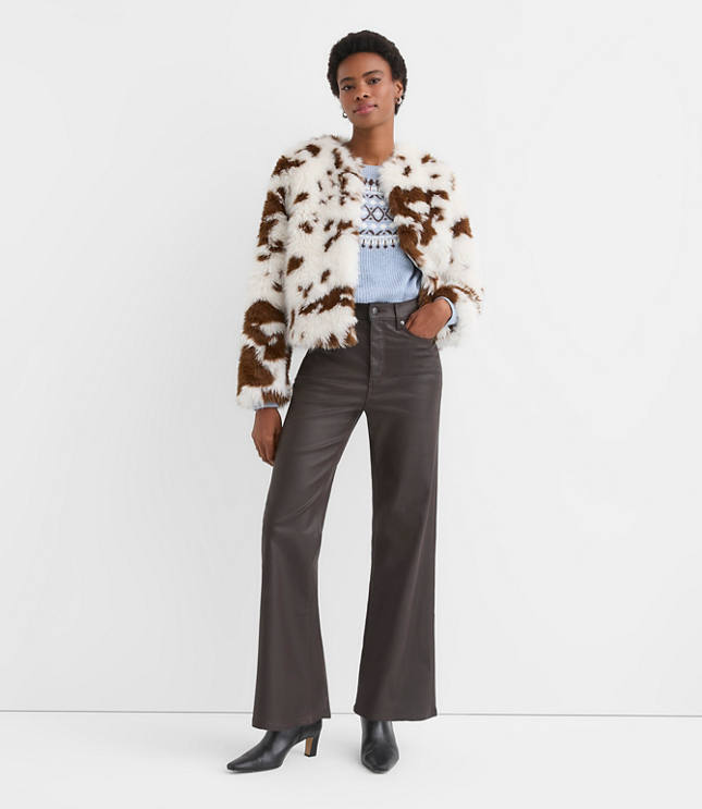 Petite Coated High Rise Wide Leg Jeans in Brown