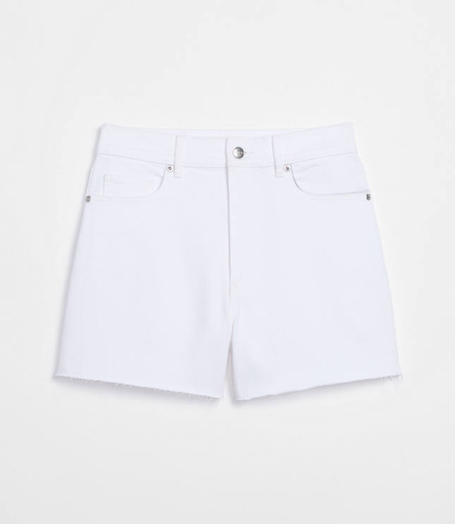 Rivete High Rise Cut Off Denim Shorts in White