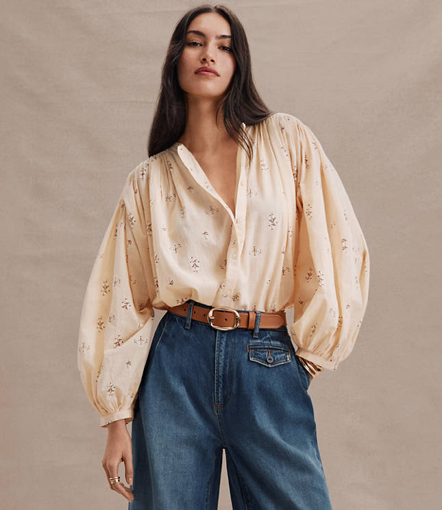 Floral Balloon Sleeve Blouse