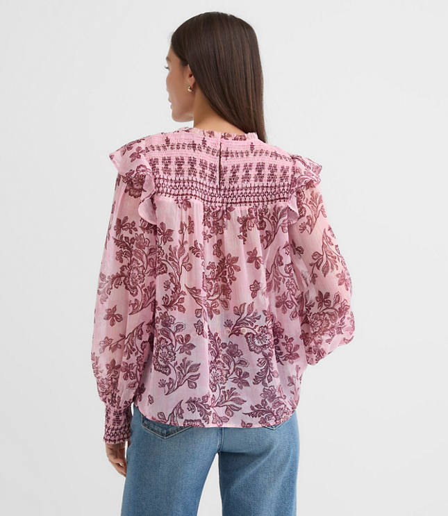 Shimmer Floral Smocked Ruffle Blouse