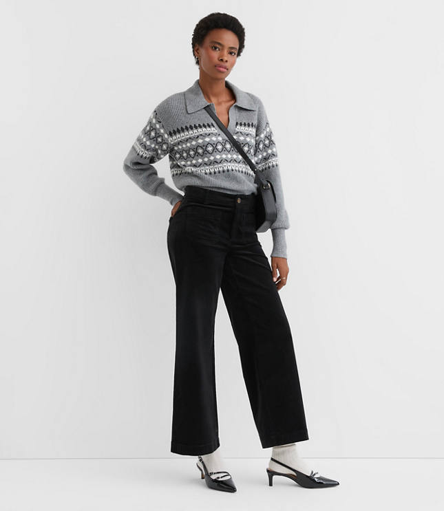 Fair Isle Ribbed Collared Sweater