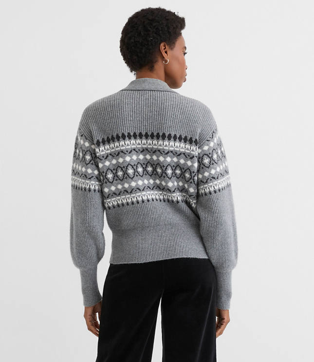 Fair Isle Ribbed Collared Sweater