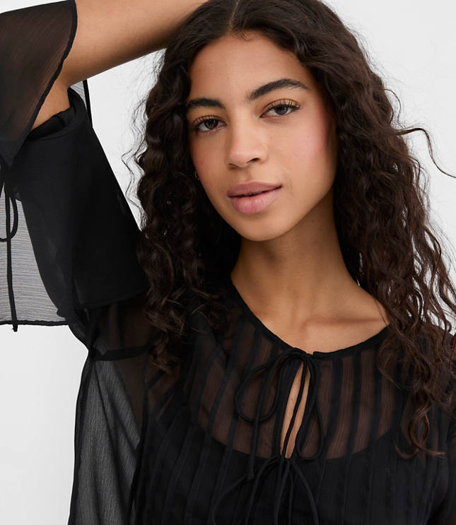 Pintucked Bow Blouse