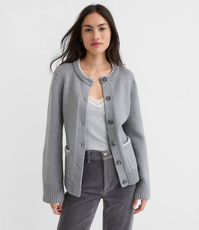 Tipped Waisted Patch Pocket Cardigan