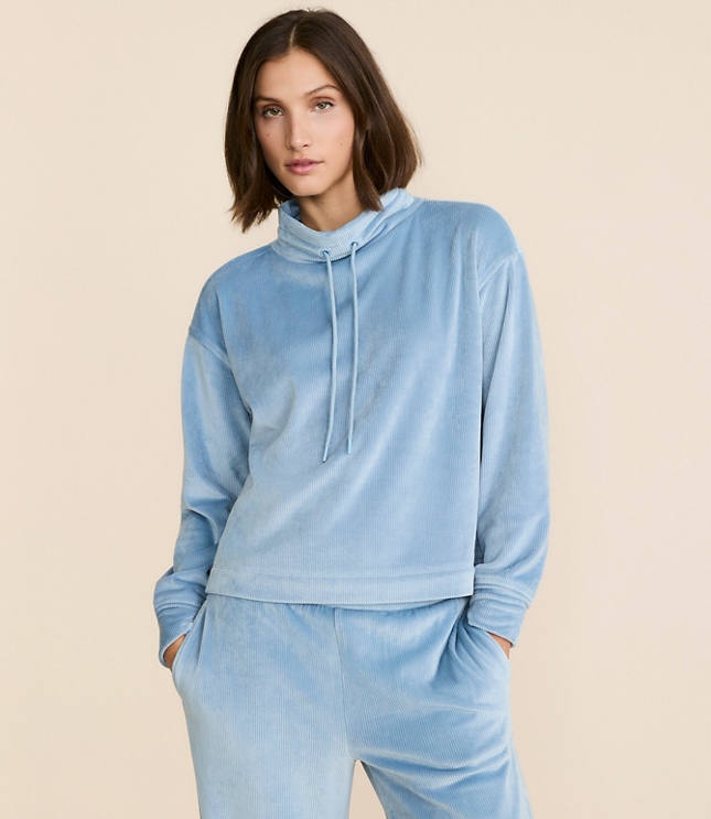 Petite Lou & Grey Ribbed Velour Drawstring Neck Sweatshirt