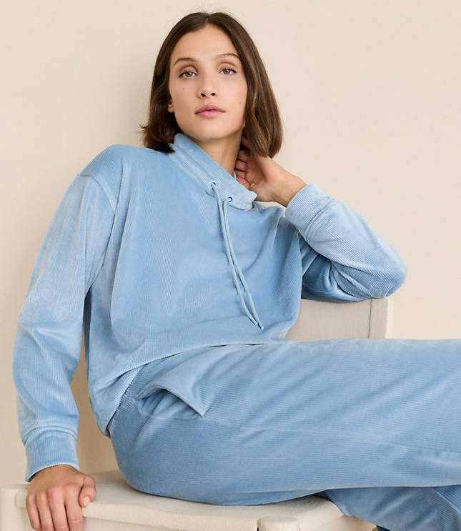 Petite Lou & Grey Ribbed Velour Drawstring Neck Sweatshirt