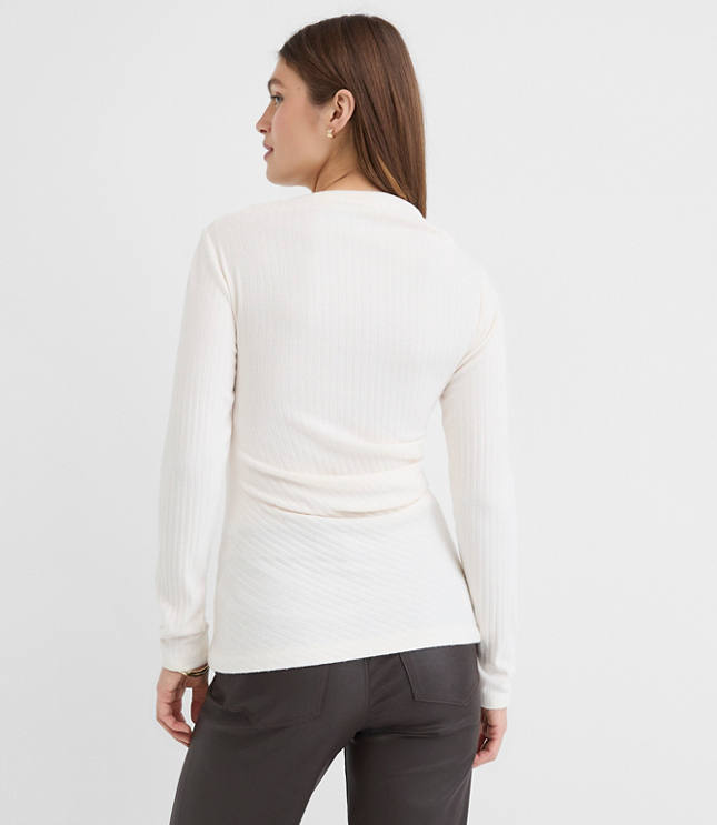 Petite Cozy Ribbed Asymmetric Neck Top