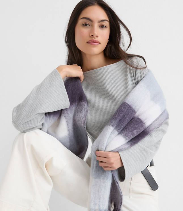 Heathered Ribbed Flare Sleeve Boatneck Top