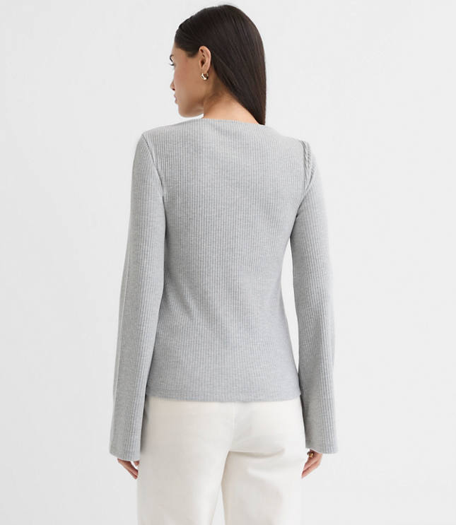 Heathered Ribbed Flare Sleeve Boatneck Top