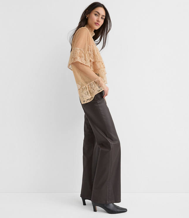 Velvet Dotted Chantilly Lace Ruffle Top