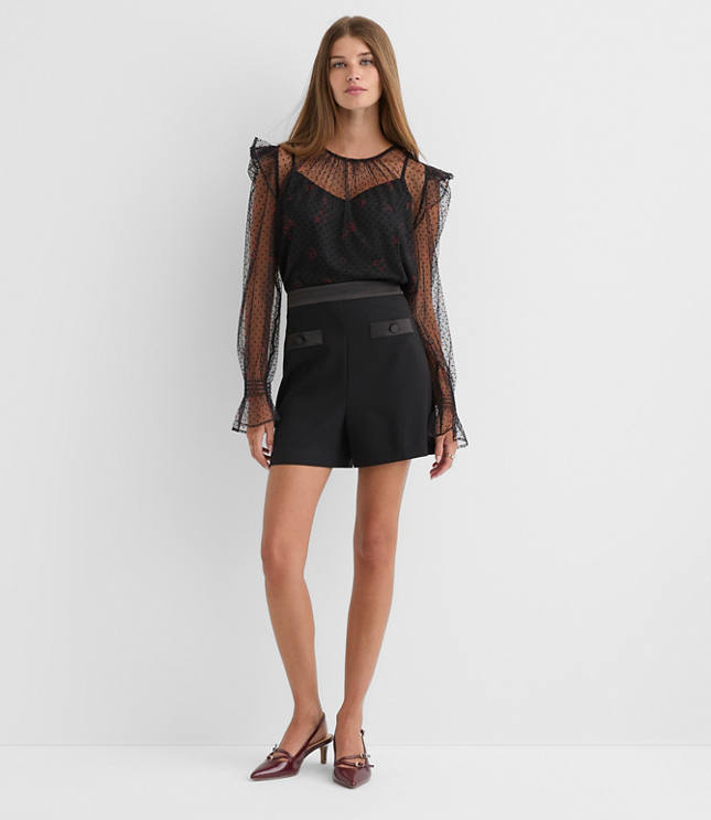 Petite Satin Trim Tuxedo Shorts