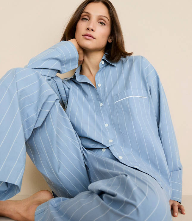 Striped Poplin Pajama Shirt carousel Product Image 1