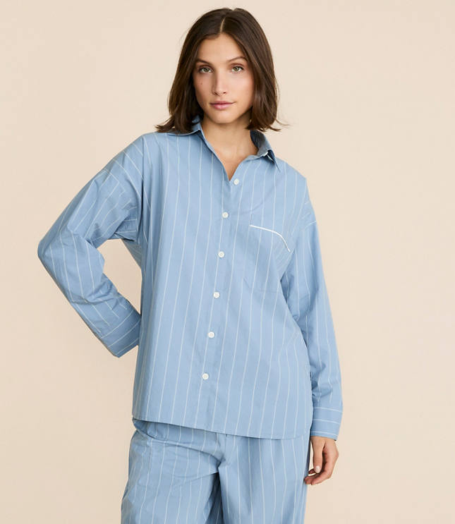 Striped Poplin Pajama Shirt carousel Product Image 2