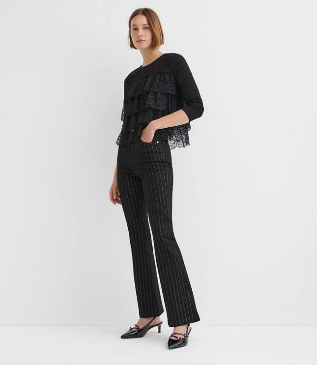 Lace Ruffle Mixed Media Top