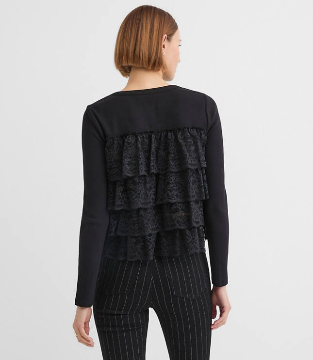 Lace Ruffle Mixed Media Top