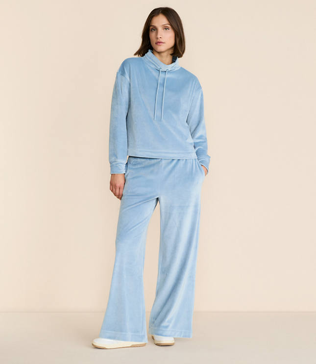 Petite Lou & Grey Ribbed Velour Side Slit Wide Leg Pants