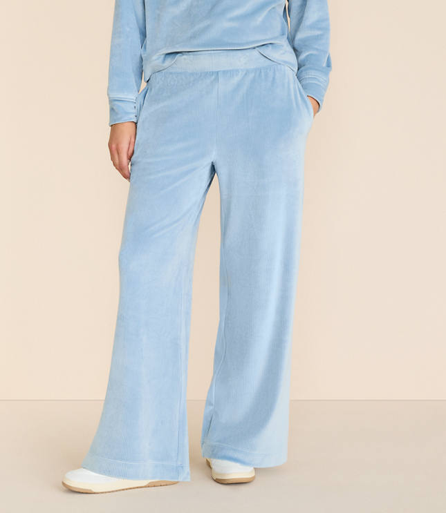 Petite Lou & Grey Ribbed Velour Side Slit Wide Leg Pants