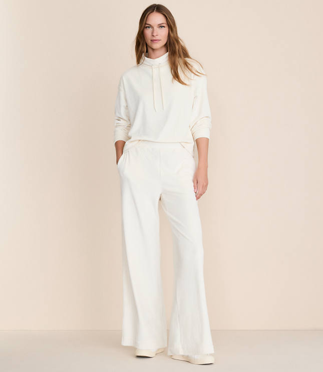 Petite Lou & Grey Ribbed Velour Side Slit Wide Leg Pants