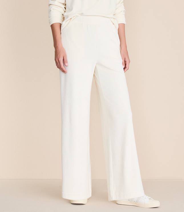 Petite Lou & Grey Ribbed Velour Side Slit Wide Leg Pants