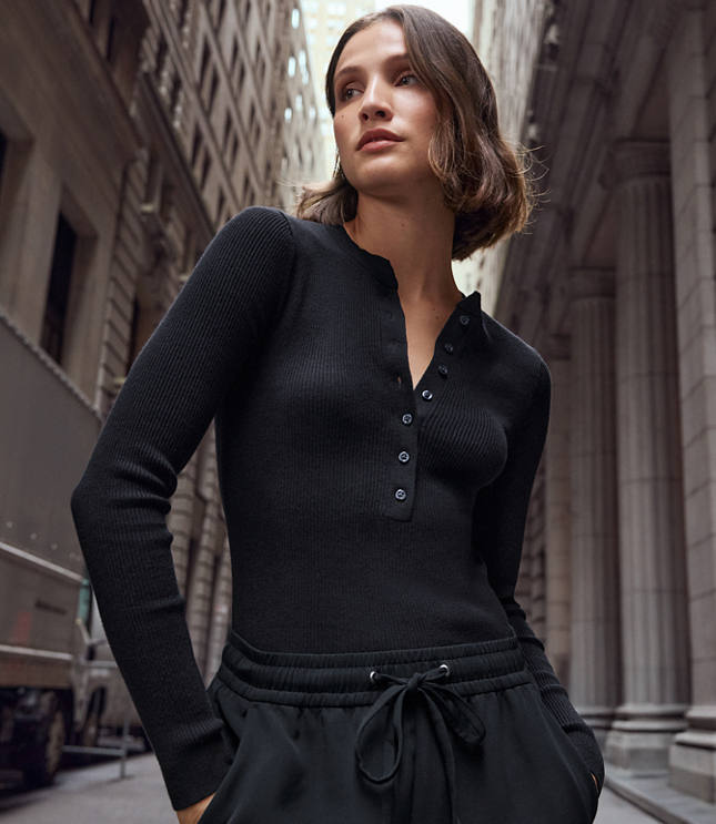 LOFT Versa Ribbed Henley Sweater