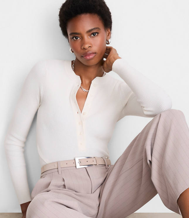 LOFT Versa Ribbed Henley Sweater