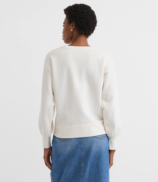 Floral Embroidered Terry Puff Sleeve Sweatshirt