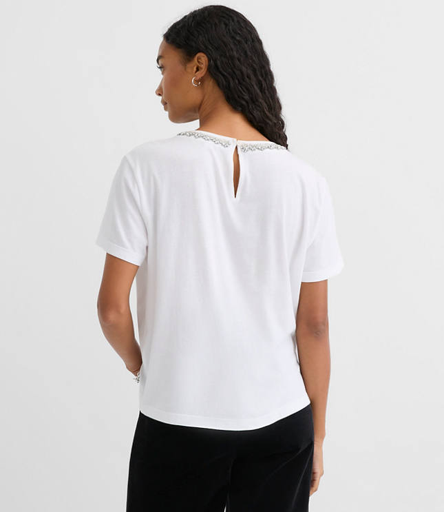 Crystal Beaded Neck Tee