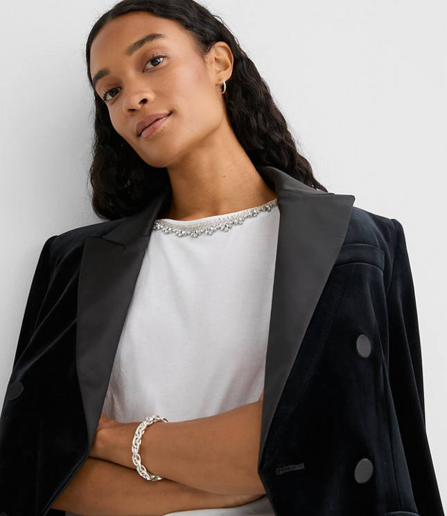 Crystal Beaded Neck Tee