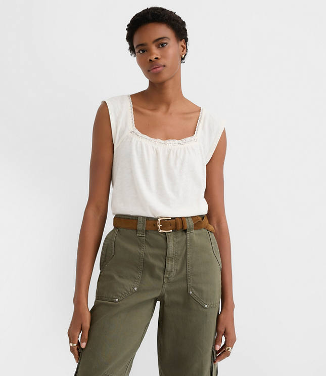 Lace Trim Square Neck Top