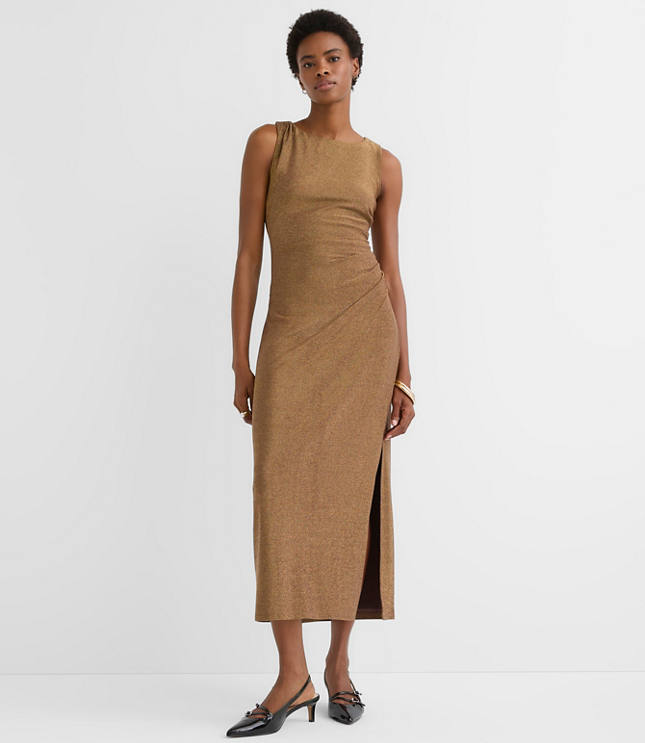 Petite Shimmer Side Ruched Midi Dress