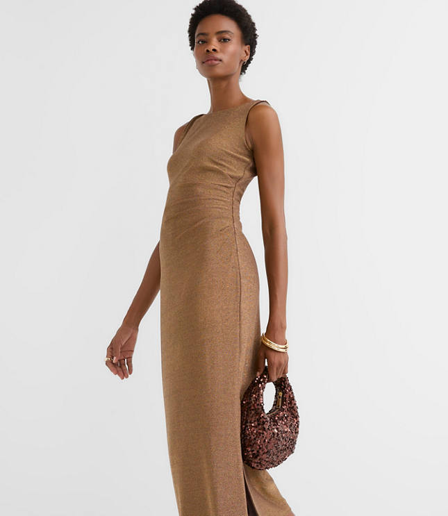 Petite Shimmer Side Ruched Midi Dress