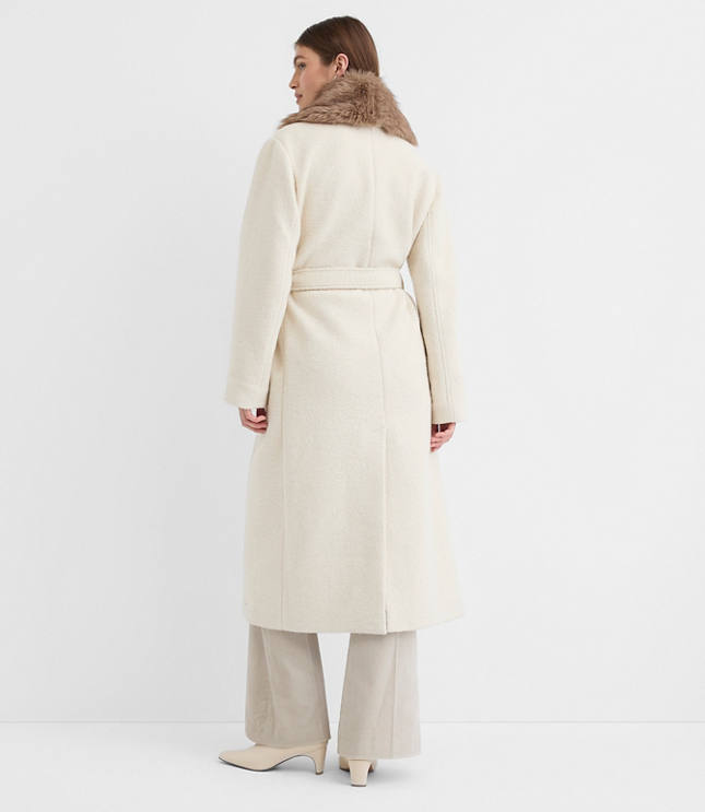 Faux Fur Shawl Collar Belted Coat