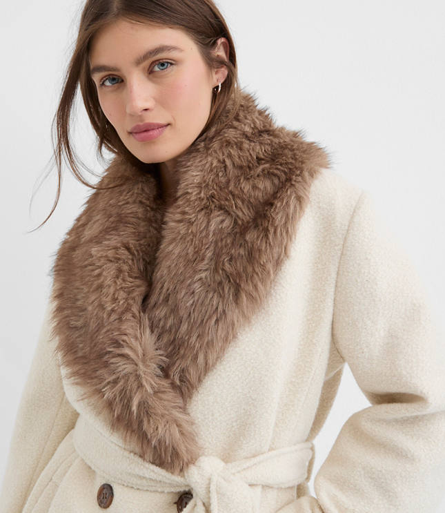 Faux Fur Shawl Collar Belted Coat