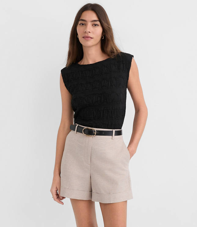 Cuffed Shorts in Shimmer Linen Cotton