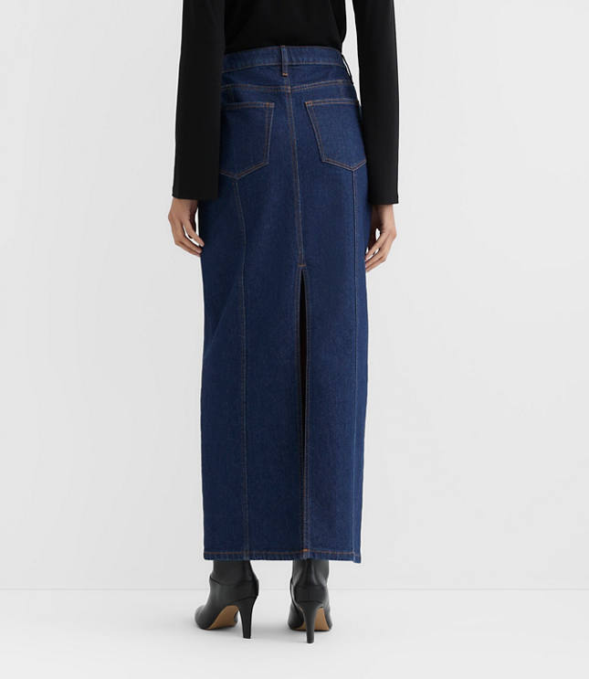 Rivete Seamed Denim Maxi Skirt in Nova Wash