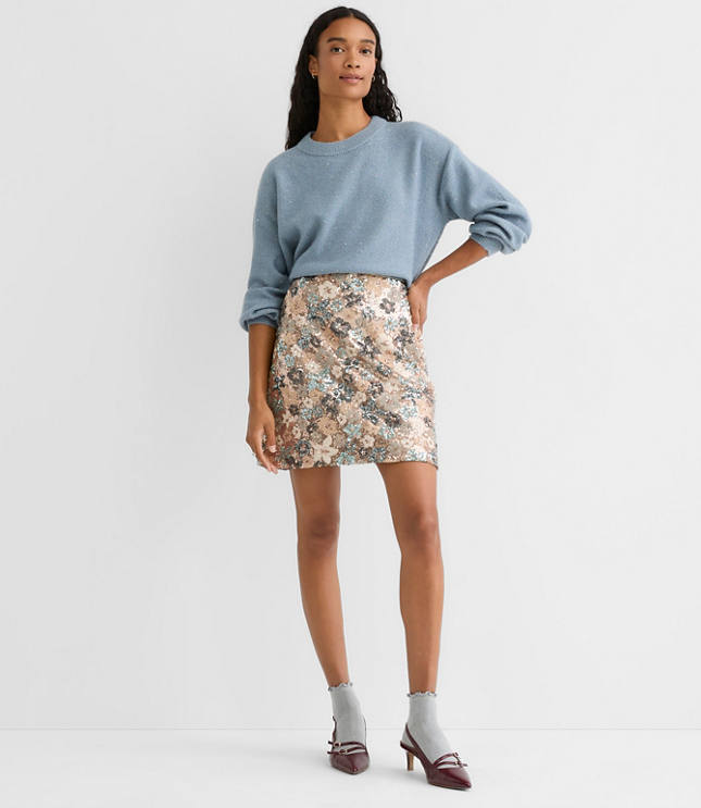 Floral Sequin Mini Skirt