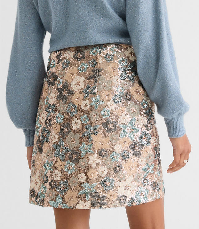 Floral Sequin Mini Skirt