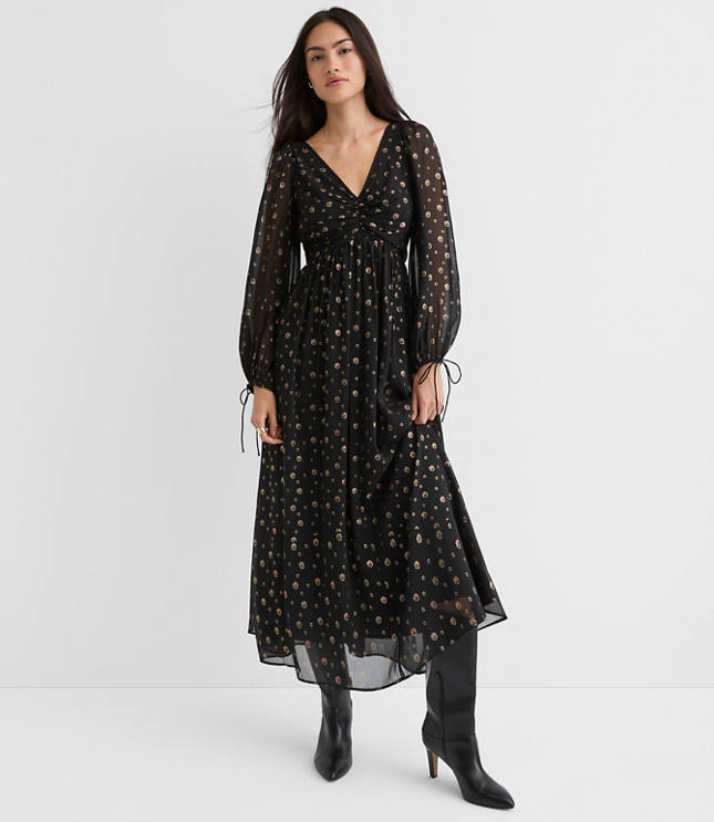 Shimmer Geo Clip Ruched Maxi Dress