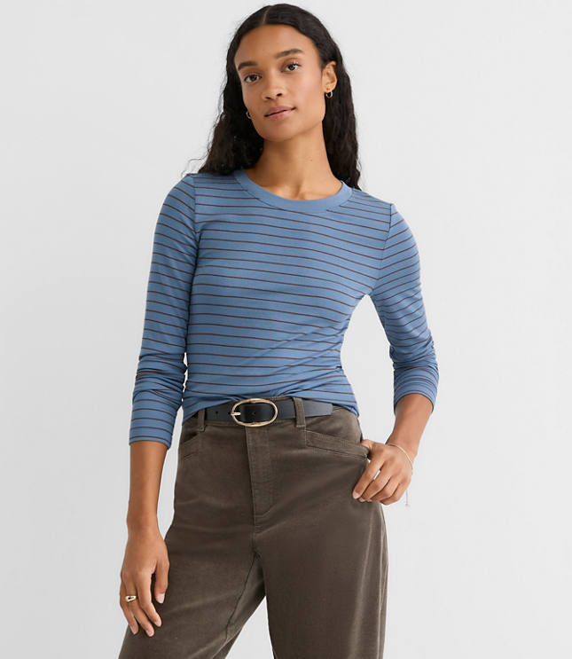 Petite Striped Micro Modal Crew Neck Long Sleeve Tee