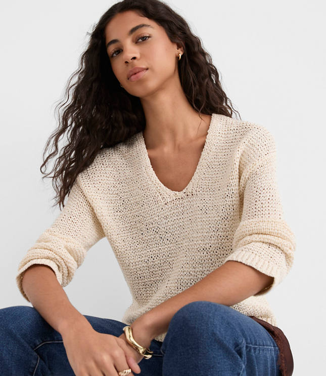 Open Stitch V-Neck Sweater