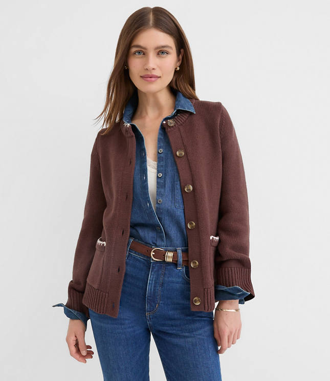 Petite Tipped Waisted Patch Pocket Cardigan