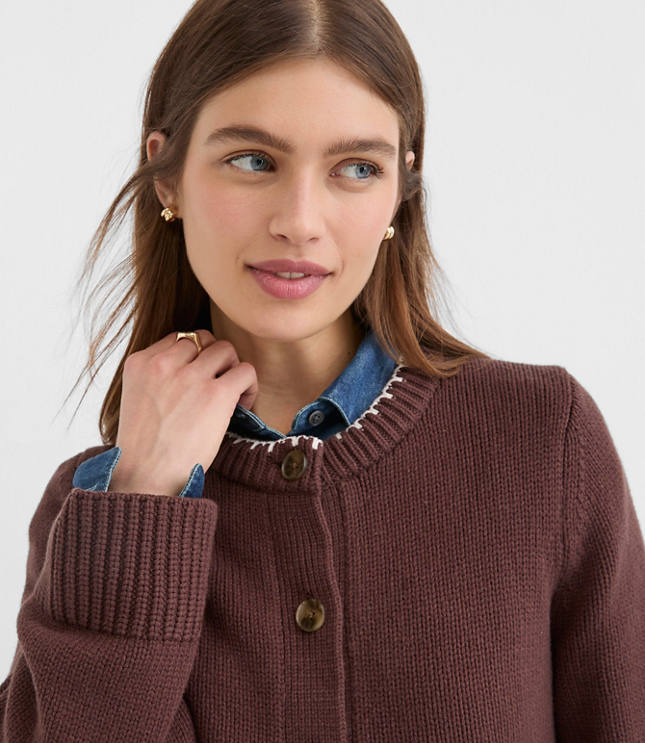 Petite Tipped Waisted Patch Pocket Cardigan