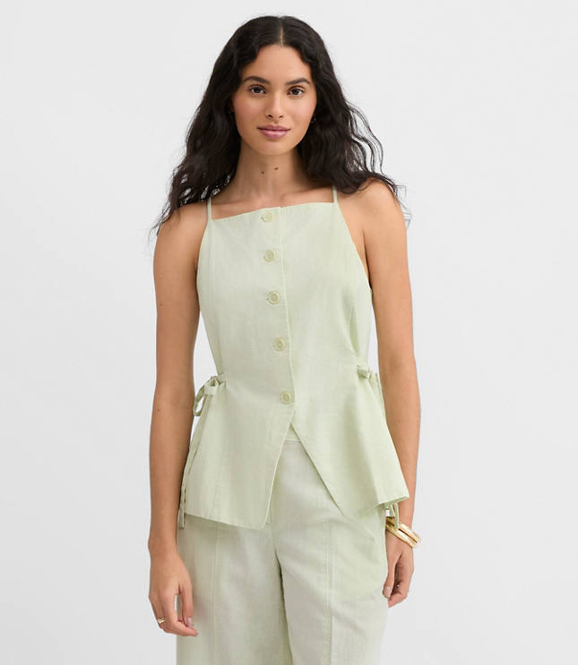 Side Tie Linen Cotton Strappy Vest Top