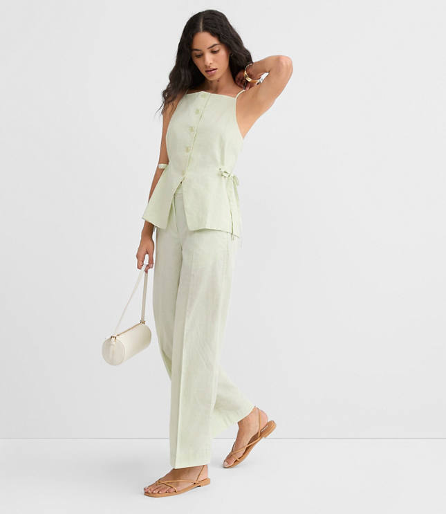 Side Tie Linen Cotton Strappy Vest Top